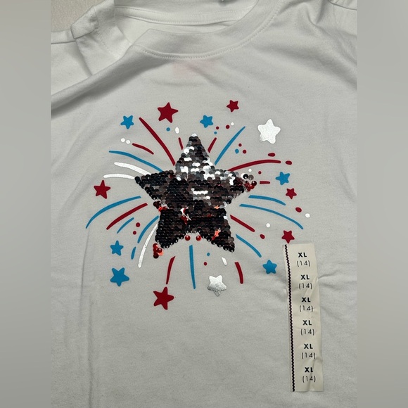 Cat and Jack Girls Size XS (14) Sequin Shirt 4th of July Stars Red Blue White - Picture 2 of 6